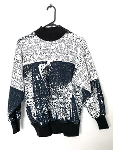 Vintage 80s Abstract Black and White French Velcro Sweatshirt