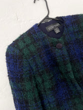 Load image into Gallery viewer, Clueless Vintage 90s Blue and Green Plaid Cropped Wool Blazer - Size Extra Small