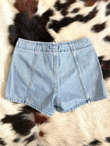 Vintage Y2K High-Waist Light Wash Lace Up Denim Shorts -- Size 26