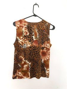 Vintage 90s Textured Leopard and Floral Print Tank