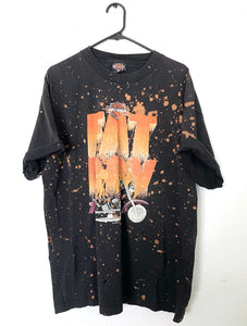 Vintage 90s Bleach Splatter Oversized 'Fat Boy' Motorcycle Design Harley-Davidson Tee