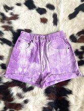 Load image into Gallery viewer, Vintage 90s High-Waist Purple Tie Dyed Denim Shorts -- Size 26