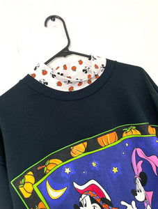 Vintage 90s Black Oversized Mickey and Minnie Halloween Sweatshirt