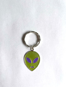 Vintage 90s Neon Green Alien Keychain - Purple