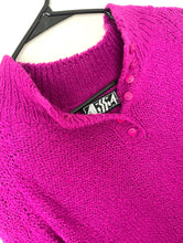 Load image into Gallery viewer, vintage sweater in a vibrant magenta color with top buttons.