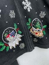 Load image into Gallery viewer, Vintage 90s Beaded Zipper Front Snow Globe Design Ugly Christmas Sweater Cardigan