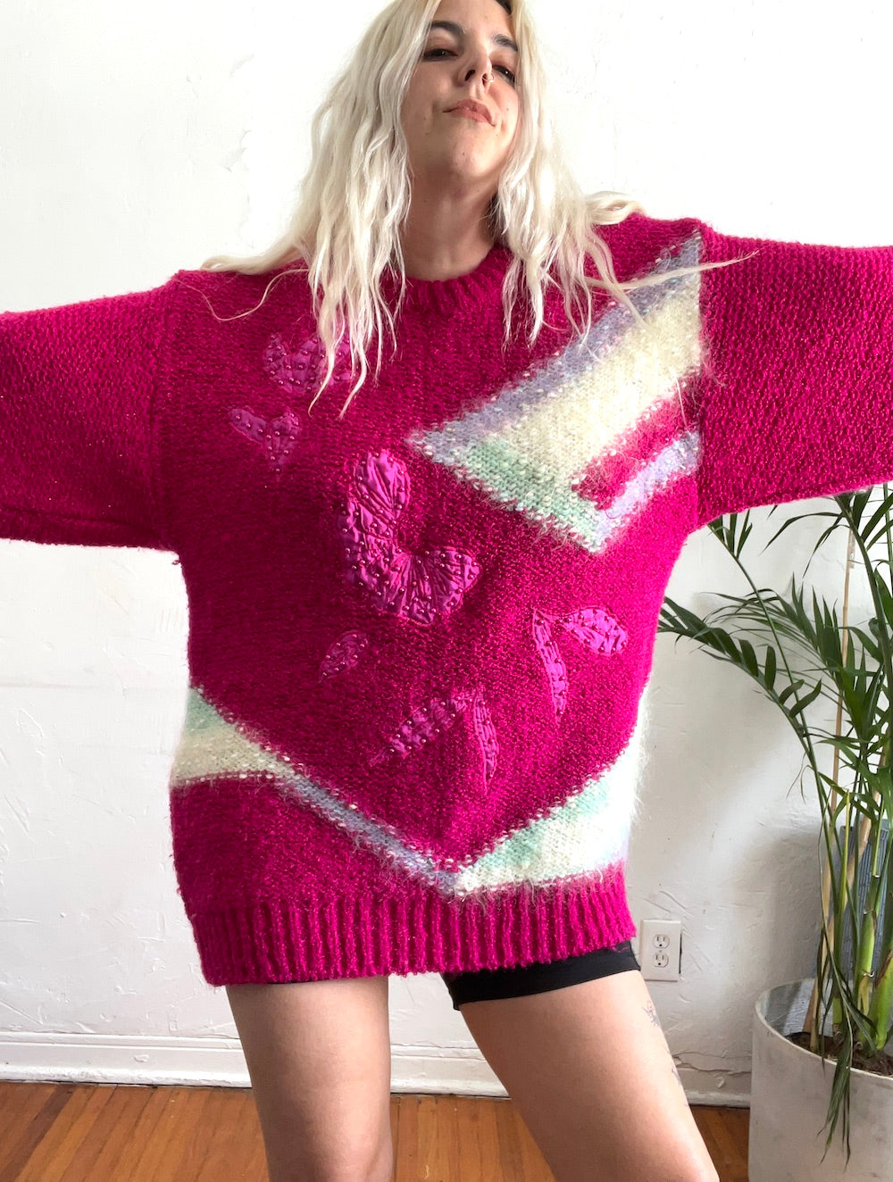 Vintage 80s Hot Pink Chunky Knit Oversized Sweater – Total Recall