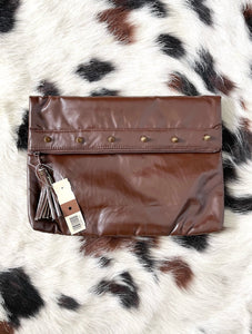 Vintage 80s Studded Brown Faux Leather Clutch