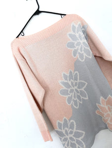 Vintage Blue and Pink Pastel Floral Print Sweater