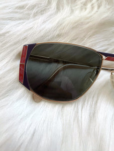 Vintage 80s ZEISS Gold Tone Art Deco Style Sunglasses