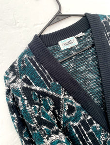 Vintage Blue and White Printed Cozy Knit Cardigan