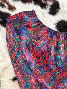 Vintage High-Cut and High-Waisted Silky Paisley Print Jogger Shorts