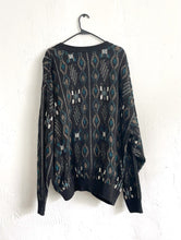 Load image into Gallery viewer, Vintage 90s Black and Teal Abstract Print Cozy Knit Cardigan