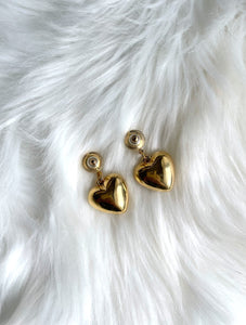 Vintage Faux Gold Large Hanging Heart Earrings