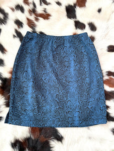 Vintage 90s High-Waist Blue Snake Print Skirt -- Size Medium
