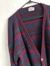 Load image into Gallery viewer, Vintage 80s Burgundy Striped Cozy Knit Wool Cardigan