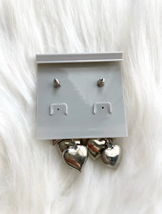 Vintage Faux Silver Dangling Puffy Heart Earrings