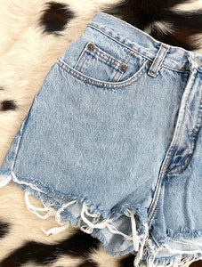 Vintage 90s Cheeky High-Waisted Denim Cut-Off Shorts -- Size 28