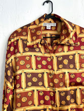 Load image into Gallery viewer, Vintage Silk Gold Coin Print Print Button Down Blouse