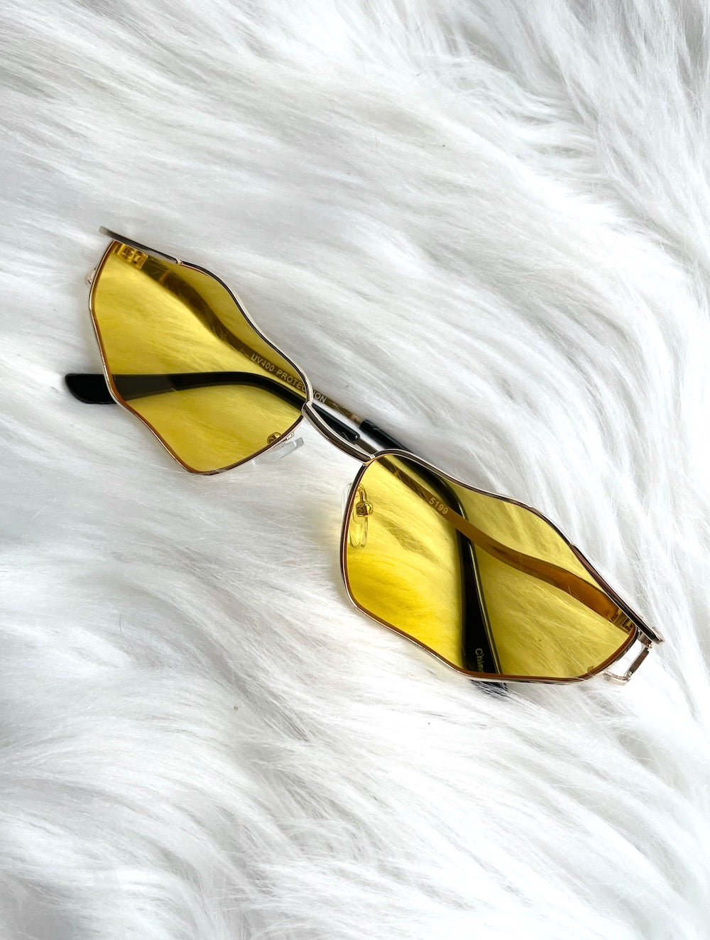 Acid Trip Squiggly Yellow Tint Wire Frame Sunglasses
