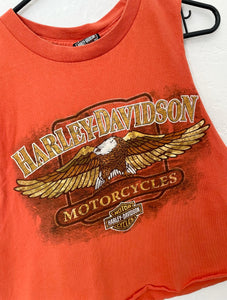 Y2K Harley-Davidson Orange Eagle Design Cropped Muscle Tee