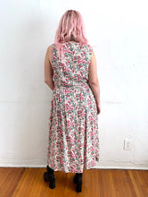 Load image into Gallery viewer, Vintage 90s Pink Cabbage Rose Floral Print Button Down Maxi Dress