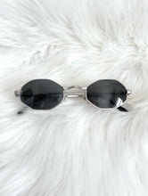 Load image into Gallery viewer, Vintage silver, octagonal frame sunglasses with dark tinted lenses. Made in Italy.