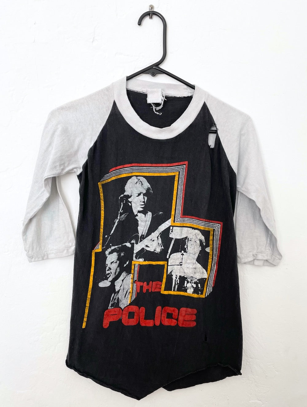 Vintage 80s Super Distressed Black and Grey The Police Baseball  Concert Band Tee Small