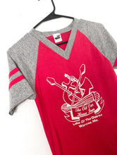 Load image into Gallery viewer, Vintage 80s Red and Grey Anchor Design Striped Sleeve Tee Small