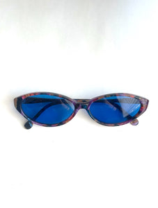 Vintage Colorful Shimmery Blue Tint Oval Sunglasses