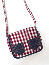 Load image into Gallery viewer, Vintage 70s Gingham and Denim Mini Purse Brown