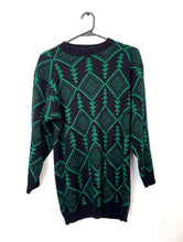 Load image into Gallery viewer, Vintage 80s Metallic Green and Black Graphic Sweater