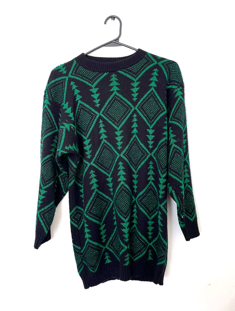 Vintage 80s Metallic Green and Black Graphic Sweater