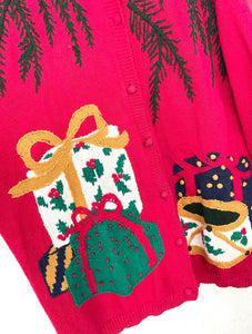 Vintage 80s Under The Tree Oversized Ugly Christmas Sweater Cardigan