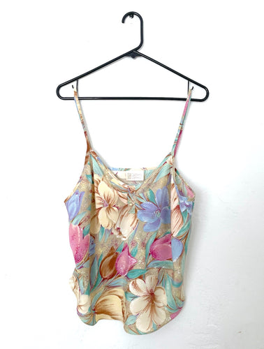 Vintage Silky Pastel Floral Print Tank