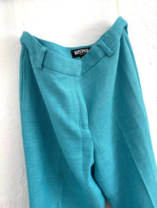 Vintage 80s High-Waist Blue Textured Trousers -- Size 25/26