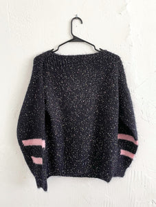 Vintage 80s Baby Pink and Black Striped Graphic Sweater
