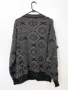 Vintage 90s Grey Printed Cozy Knit Cardigan