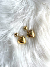Load image into Gallery viewer, Vintage Faux Gold Large Hanging Heart Earrings