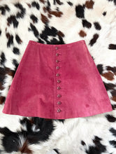 Load image into Gallery viewer, Vintage 90s Red High-Waist Button Front Suede Mini Skirt -- Size 28