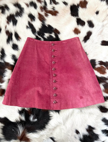Vintage 90s Red High-Waist Button Front Suede Mini Skirt -- Size 28