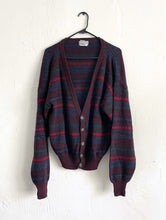 Load image into Gallery viewer, Vintage 80s Burgundy Striped Cozy Knit Wool Cardigan