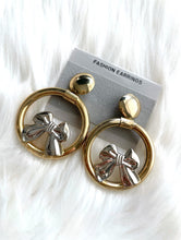 Load image into Gallery viewer, Vintage Faux Silver And Gold Dangling Bow Earrings