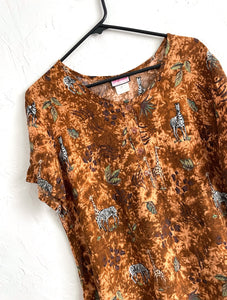 Vintage 90s Brown Safari Print Shirtdress