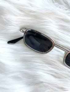 Vintage 90s Square Silver Dark Tinted Sunglasses