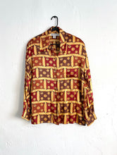 Load image into Gallery viewer, Vintage Silk Gold Coin Print Print Button Down Blouse