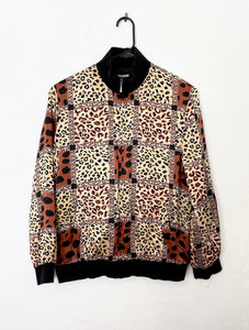 Vintage Silk Leopard Print Bomber Jacket