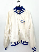 Load image into Gallery viewer, Vintage 80s White and Blue Busch Satin Varsity-Style Jacket