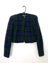 Load image into Gallery viewer, Clueless Vintage 90s Blue and Green Plaid Cropped Wool Blazer - Size Extra Small