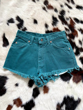 Load image into Gallery viewer, Vintage 90s Teal High-Waist Levi&#39;s Cut-Off Shorts -- Size 28